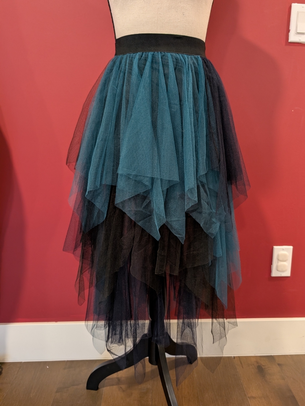 Tiered Green and Black Tulle Skirt - Women